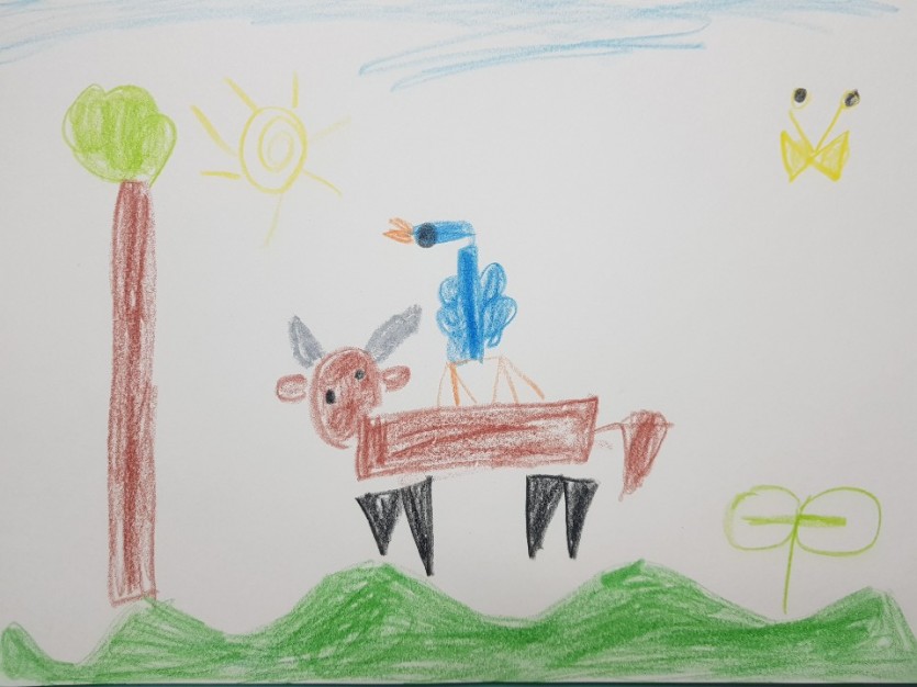 풀꽃향기유치원(김지환,7세) 풀밭에서 풀(새싹)을 먹고 있는 소